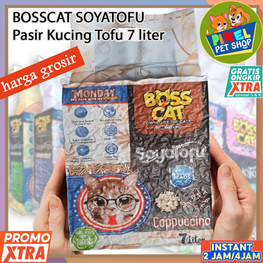 BossCat SoyaTofu, pasir gumpal kucing Tofu merk Boss Cat, tofu cat litter isi 7 liter