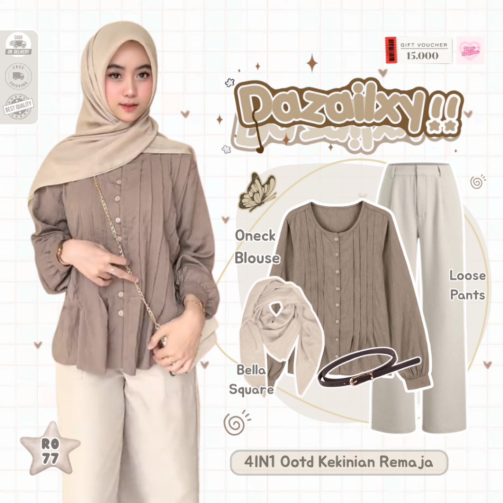 Baju Cewek Kekinian Terbaru ( Bella Square + Tiffany Blouse + Celana Knit ) Ootd Wanita Kekinian Rem