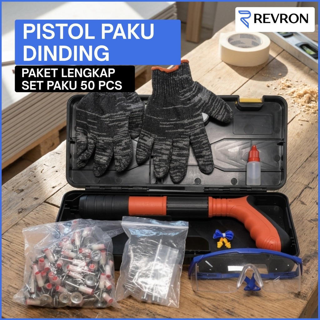 Paku Tembak Beton SET LENGKAP 50 Pcs Paku Nail Gun Ramset Tembak Beton Ramset Gun Alat Paku Tembak