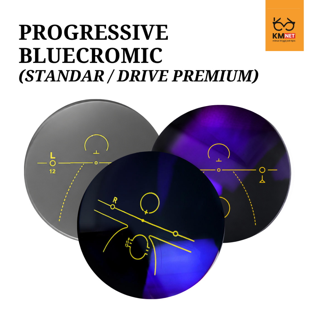 Lensa Kacamata Progressive Bluecromic - Bluecromic Standar,  Bluecromic Dive & Bluecromic Night Driv
