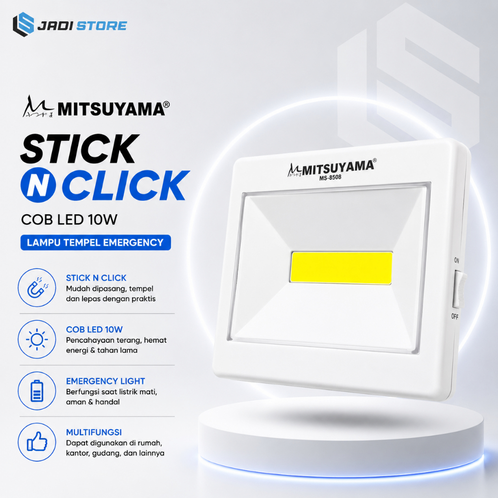 Lampu Tempel Emergency STICK N CLICK COB LED 10W Mitsuyama MS-8508 Lampu Tempel Dinding Lampu Tempel