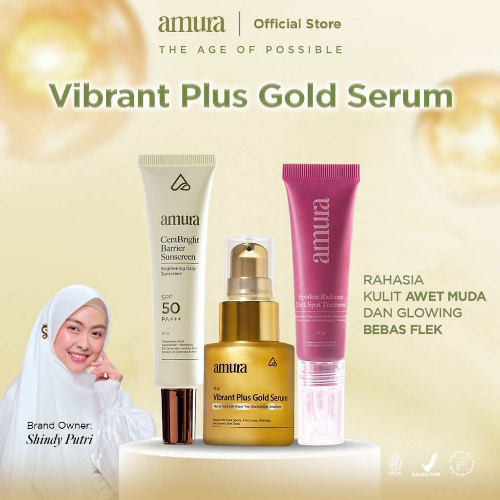 Amura Gold Serum Original 20ml - Menyamarkan Noda Hitam Kerutan Garis Halus dan Mencerahkan