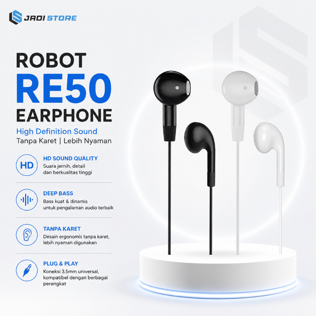 Headset Robot RE50 Murah Original 100% Robot RE50 Earphone Handsfree Wired Headset In Ear Deep Bass 