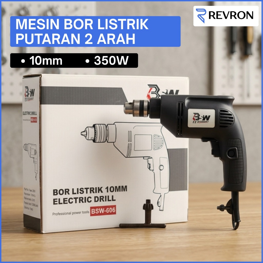 Mesin Bor Listrik 10MM 350W Putaran 2 arah Impact Drill Mesin Bor Tangan Portable  Bor Listrik Porta