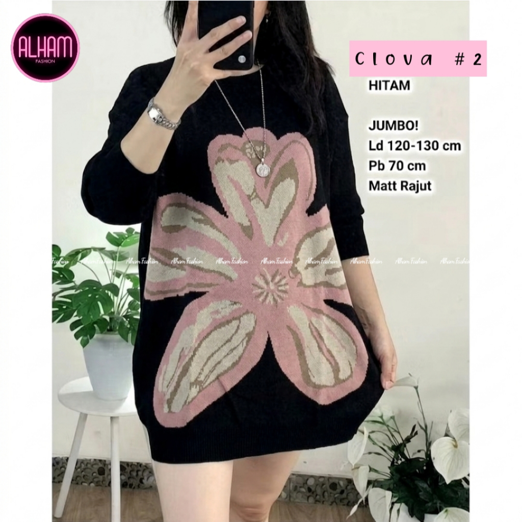 CLOVA BLOUSE JUMBO LD 120 RAJUT IMPORT MOTIF TERBARU BAJU ATASAN WANITA LENGAN PANJANG SIZE XXL
