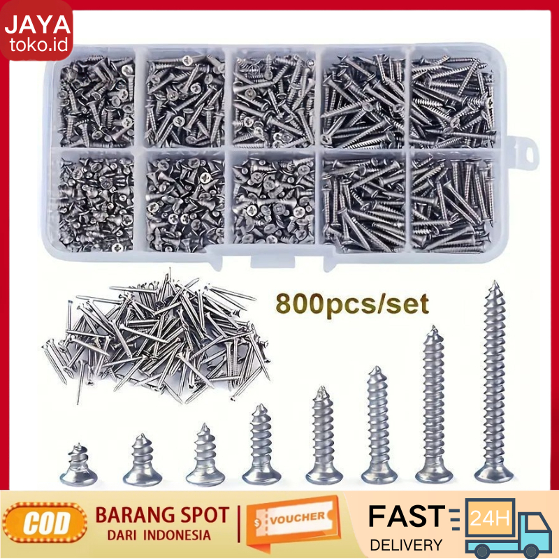 800Pcs Sekrup Kayu Kepala Rata / Self Tapping Screw / Skrup Triplek Gypsum Paketan Free Box