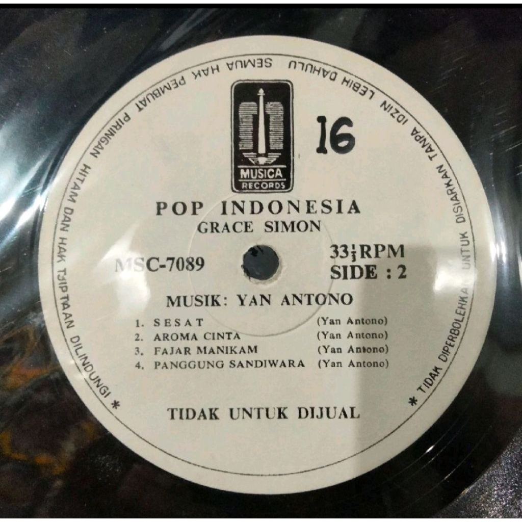 VINYL PIRINGAN HITAM 12 GRACE SIMON MUSIK YAN YANTONO