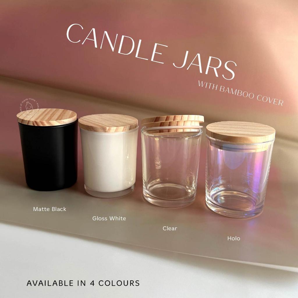 Gelas lilin Candle Jar Glass Aromatherapy Vessel termasuk tutup kayu