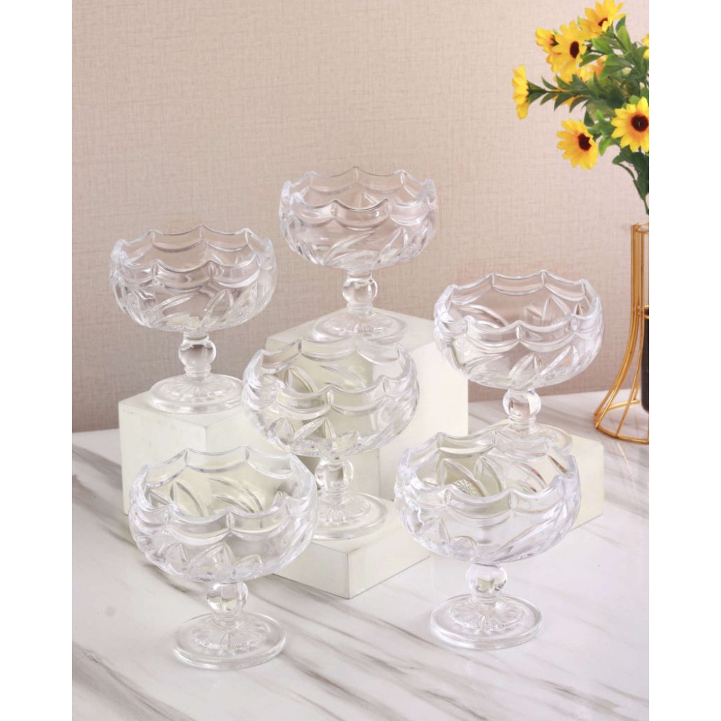 Set 6 Gelas Es Krim merek Vicenza N105 motif Camellia, Gelas Vicenza kesan mewah dan anggun, cocok G