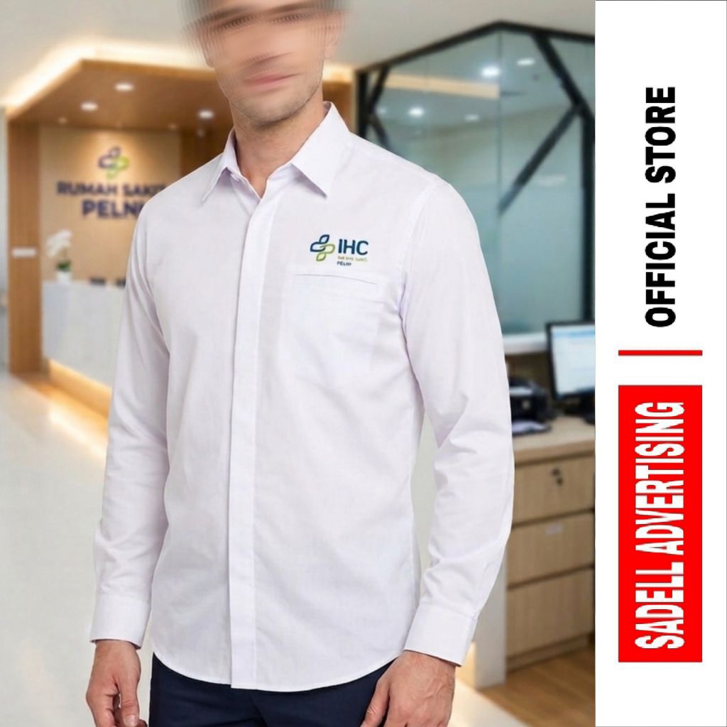 Kemeja IHC PELNI Seragam IHC RS PELNI Baju IHC RS PELNI Putih Lengan Panjang Pria Bordir