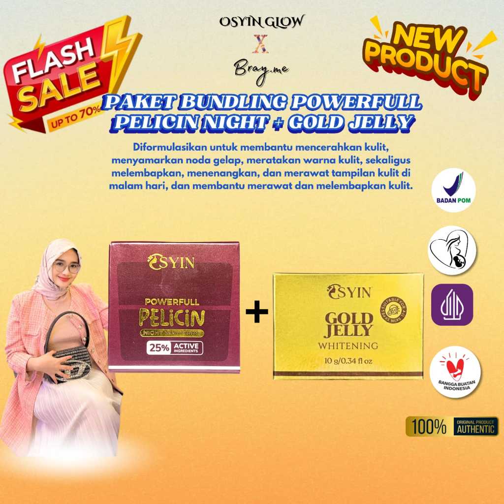 Paket Bundling Powerfull Pelicin Night Whitening 10gr + Gold Jelly Whitening 10gr  Osyin Glow