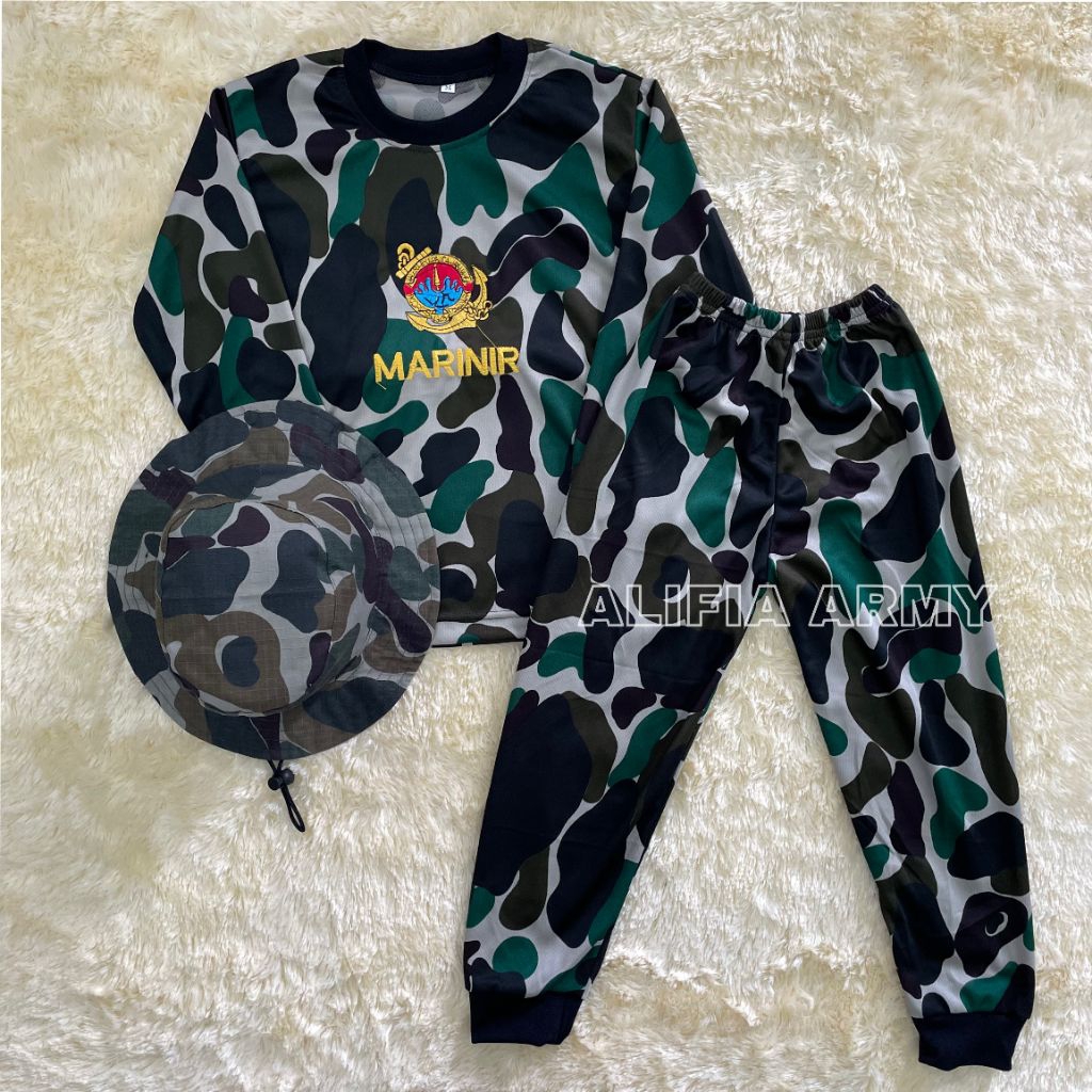 Setelan kaos anak lengan panjang loreng kko marinir free topi rimba - Baju setelan anak kids army un
