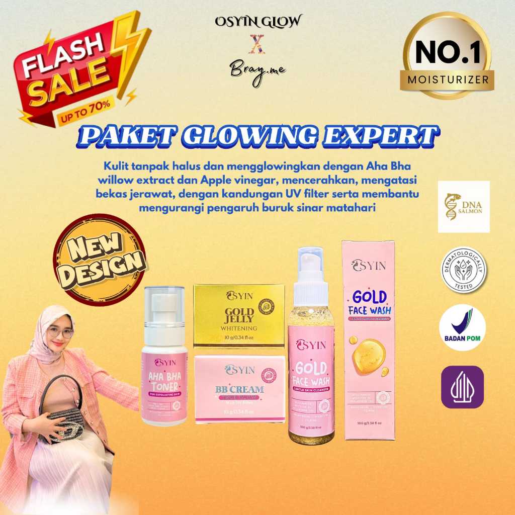 PAKET GLOWING EXPERT (Gold Jelly + Bb Cream + Toner + Facewash ) Osyin Glow