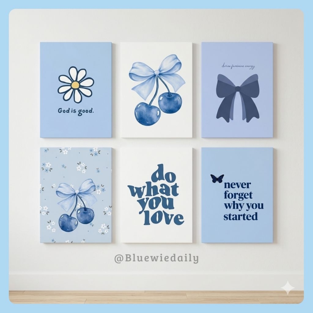 BLUEWIEDAILY Hiasan Dinding Aesthetic Tema Biru Coquette | Poster Kayu MDF Pajangan Dekorasi Rumah K