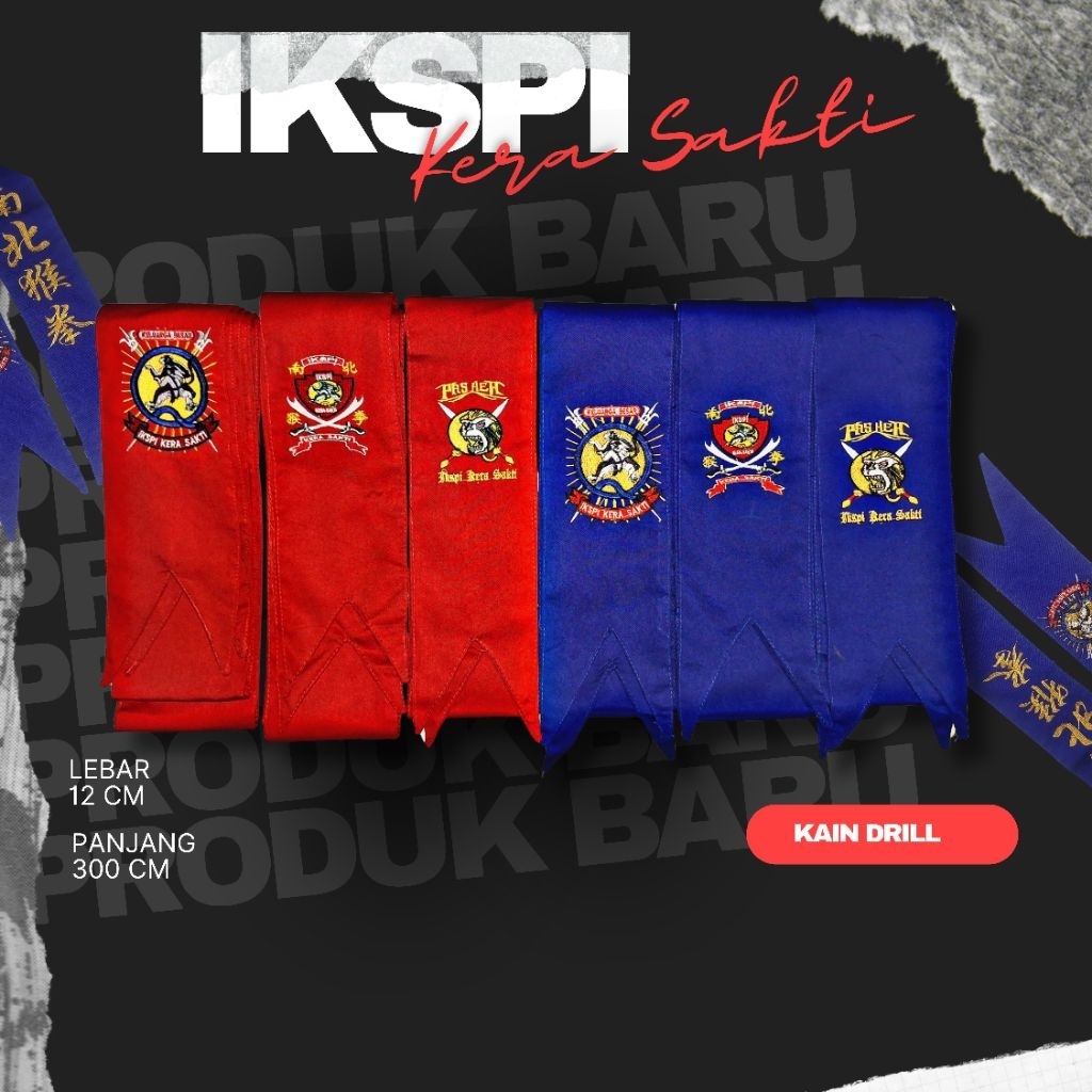 SABUK SILAT WARGA IKSPI KERA SAKTI MERAH DAN BIRU BAHAN DRILL