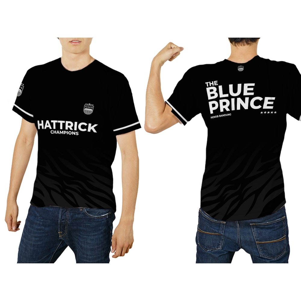 UBER SUBLIM - Baju Pria dan Wanita Kaos T-Shirt Jersey PERSIB BANDUNG THE BLUE PRINCE  Hitam Custom 