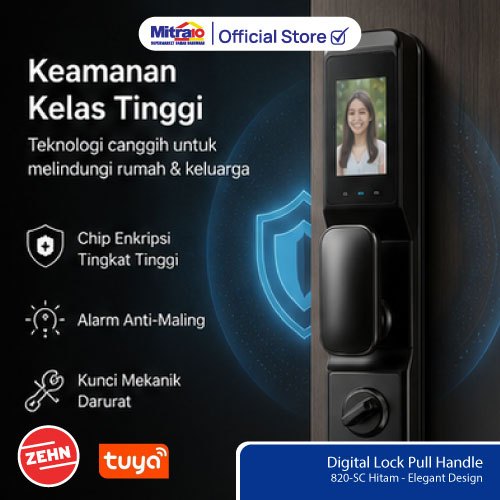 Digital Lock Pull Handle Gagang Pintu Digital 820-SC Hitam Elegant Design Zehn Smart Door Lock - Pro
