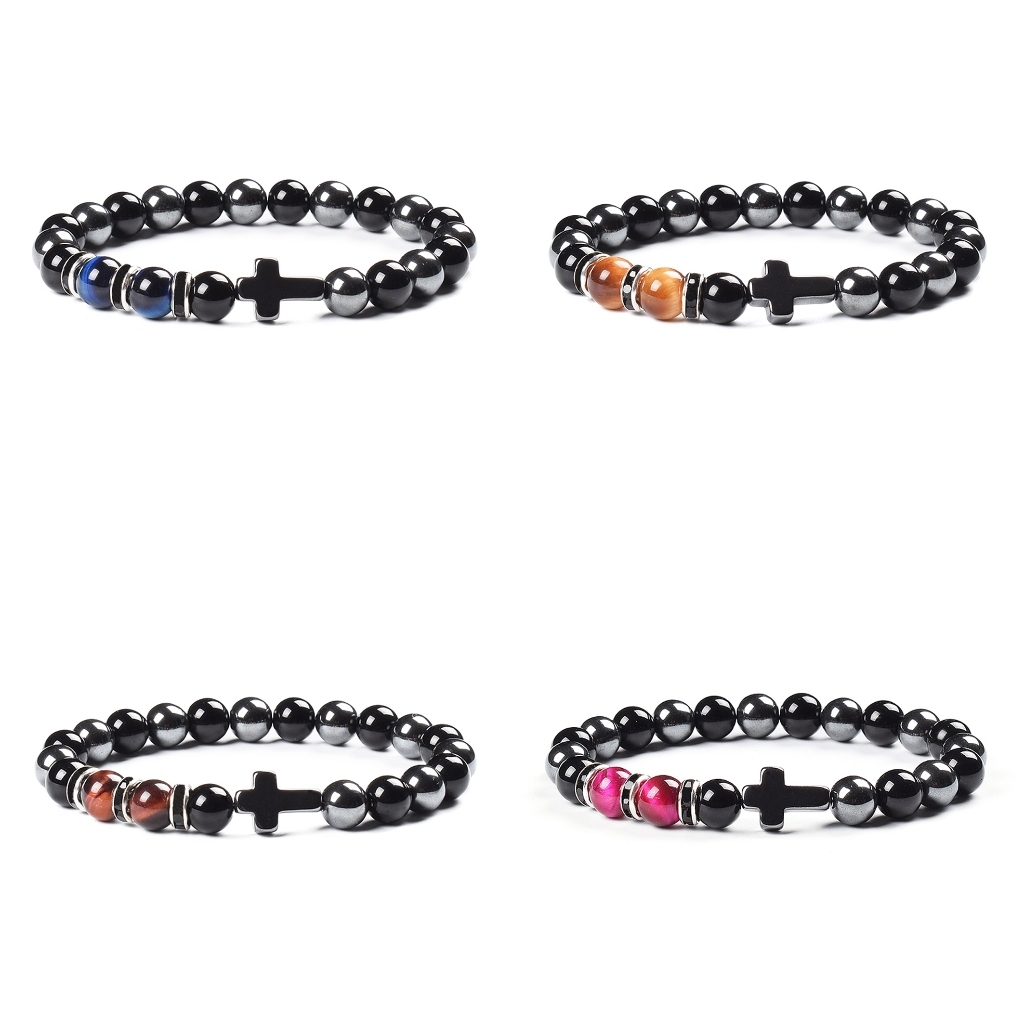 Gelang salib DIY universal bracelet beads stone cross color batu alam pria wanita