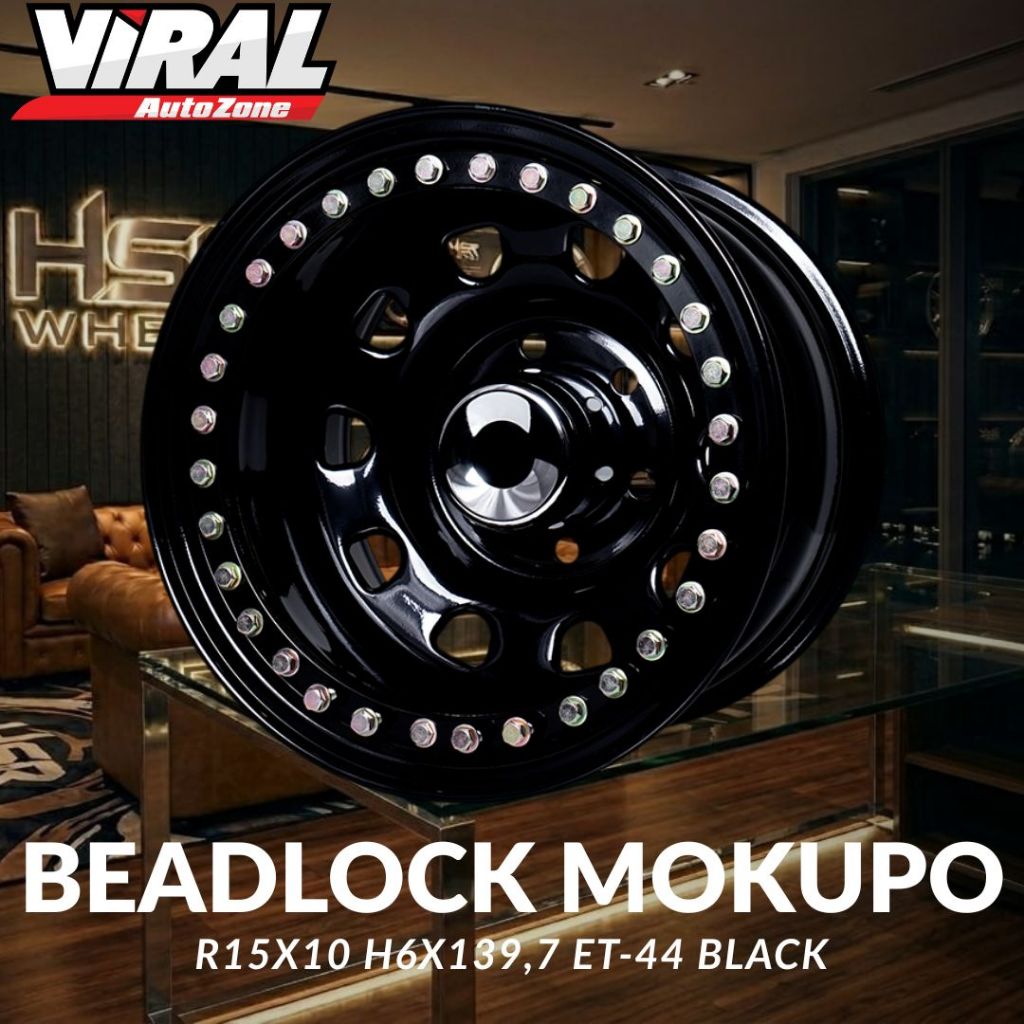 Velg Daytona Beadlock Steel Ring 15 HSR MOKUPO R15 Lebar 10 Inch Lobang 6 Et-44 Black