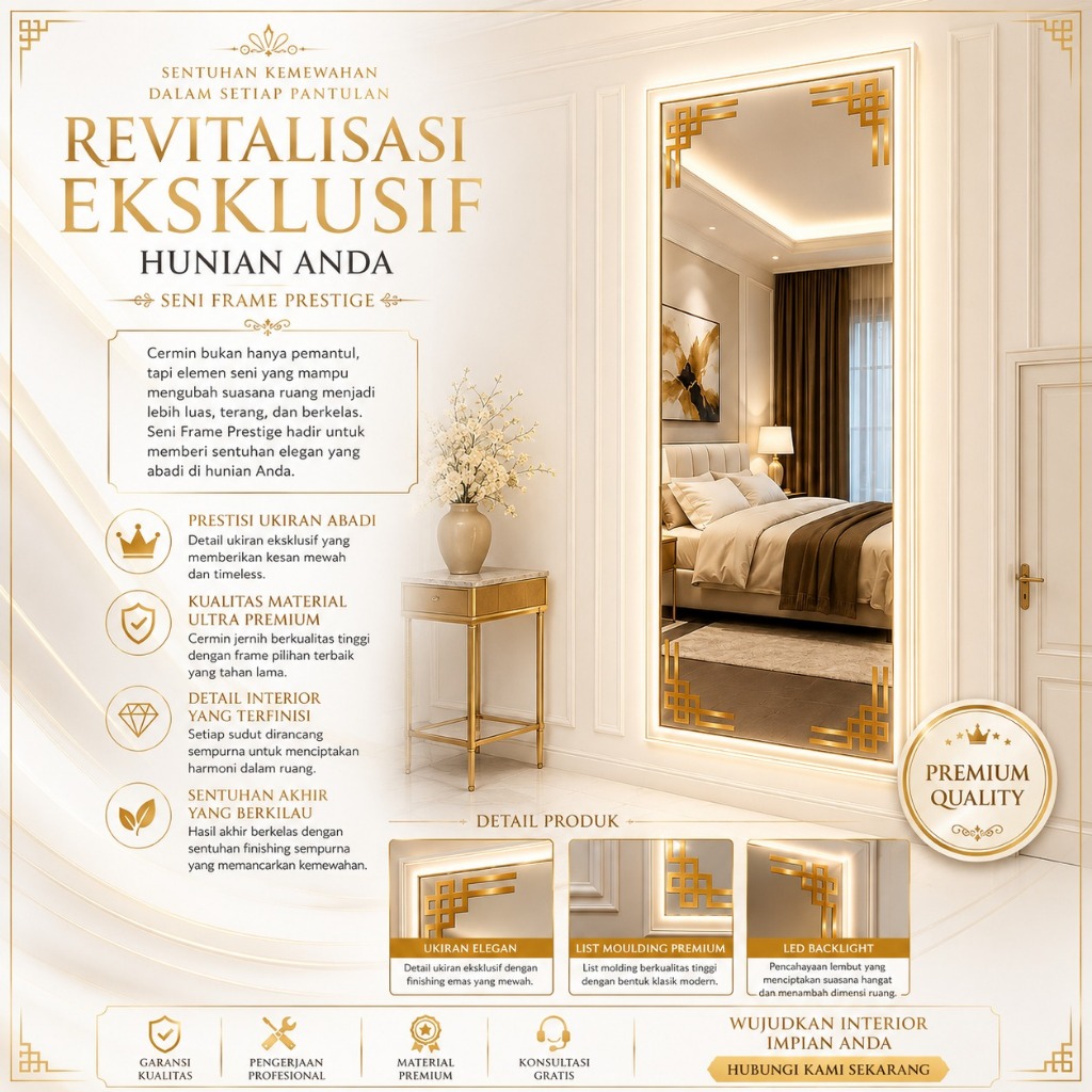 KM List Mirror Wall Sticker Gold Dekorasi Sudut Siku Stiker Dekorasi Motif Strip Hairline Dekor List