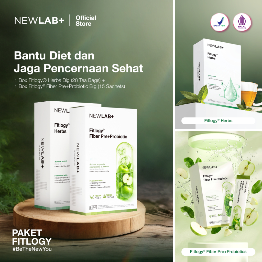 NEWLAB Fitlogy Tea Herbs & Fiber Pre+Probiotic 30 Billions |Minuman Teh Herbal | Minuman Prebiotik d
