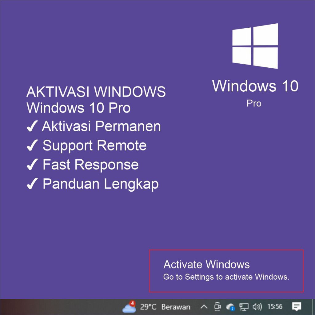 Windows 10 Pro Aktivasi Permanen Support Panduan.