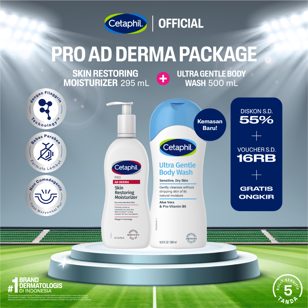 Cetaphil Pro AD Derma Skin Restoring Moisturizer 295ml + Ultra Gentle Body Wash 500ml