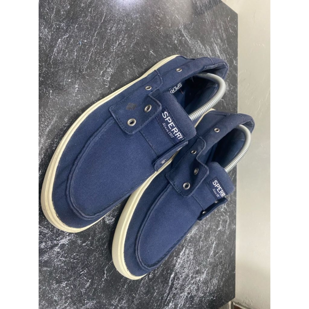 Sepatu SPERRY Men's Outer Banks 2-Eye model slip-on bahan kanvas warna biru Dongker second original