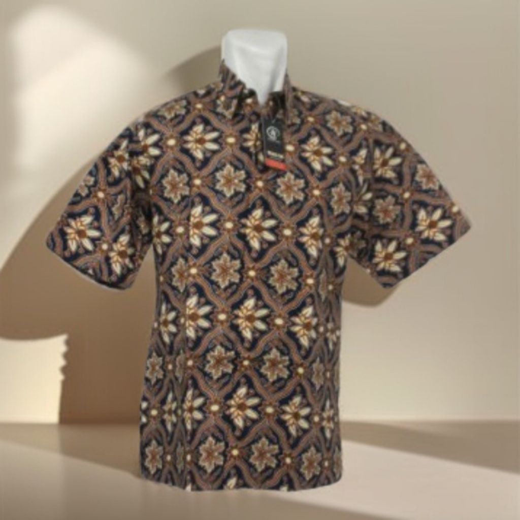 Kemeja Batik Pria Lengan Pendek Motif BungaTeratai