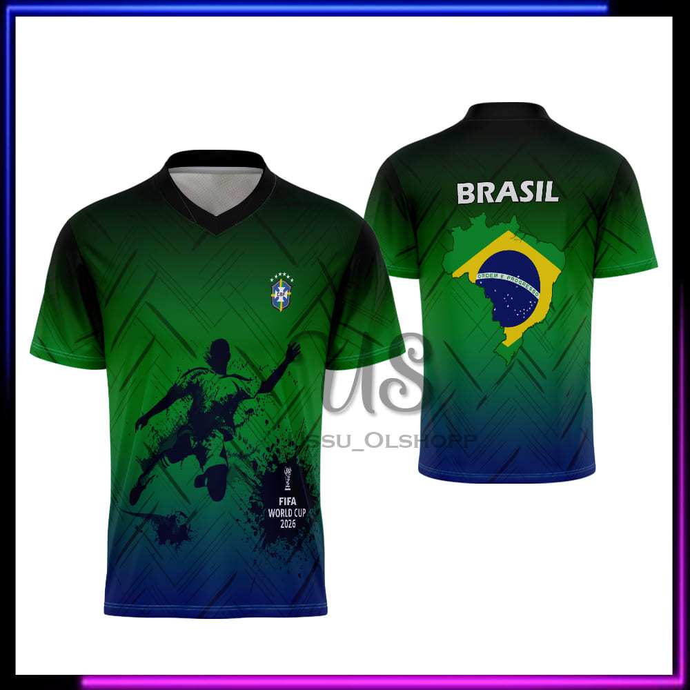 Kaos Jersey BRAZIL  | Baju Jersey Olahraga Uniseks Pria Wanita Motif Terbaru Bahan Dryfit
