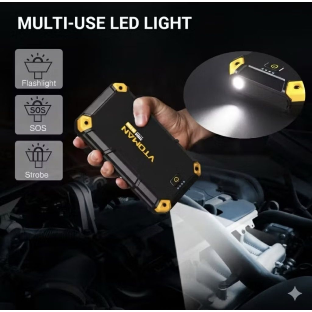 Vtoman V6 PLUS Jumper Aki Mobil dan Motor Kapasitas 10000mAhz Jumper Aki Kendaraan, Powerbank Poerta