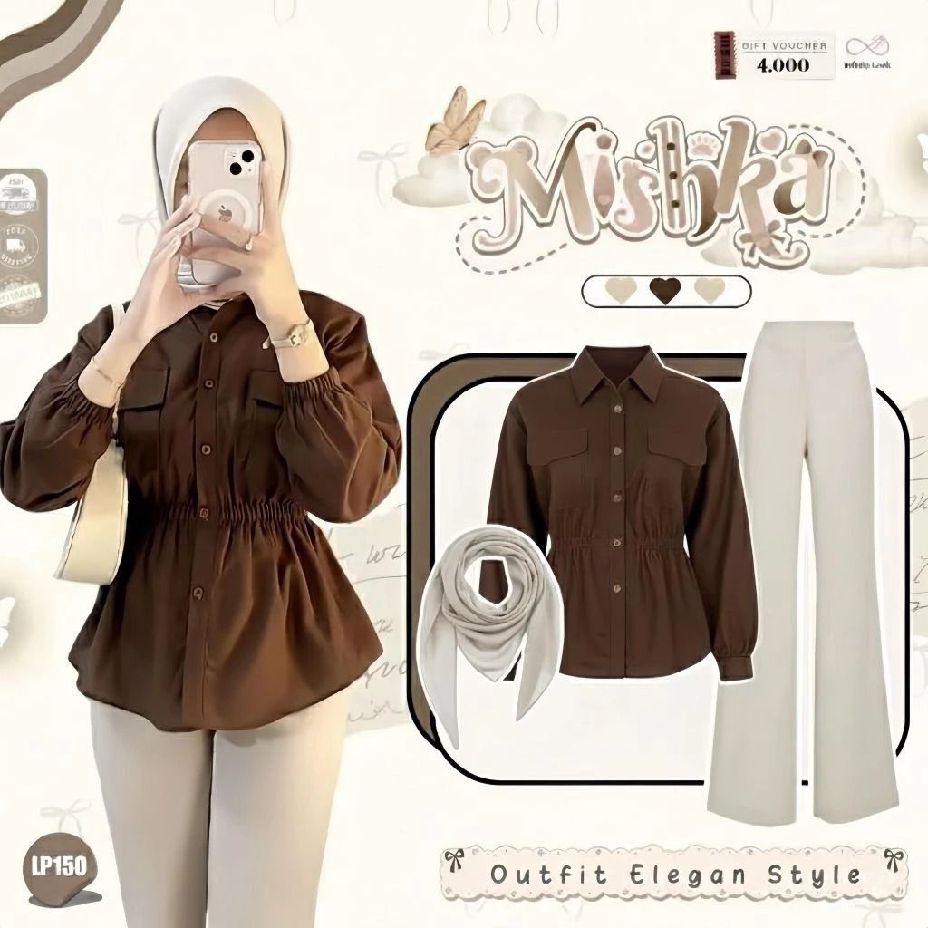 One Set Wanita Remaja Kekinian Simple / One Set Wanita / Kemeja + Hijab + Celana Cutbray / Setelan W