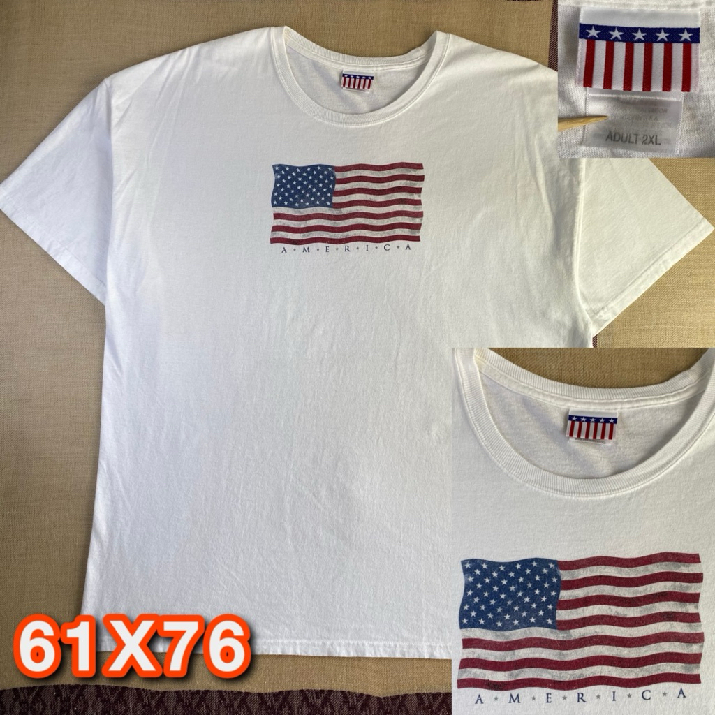 Kaos Vintage America Flag White - T-Shirt USA Graphic Second Original