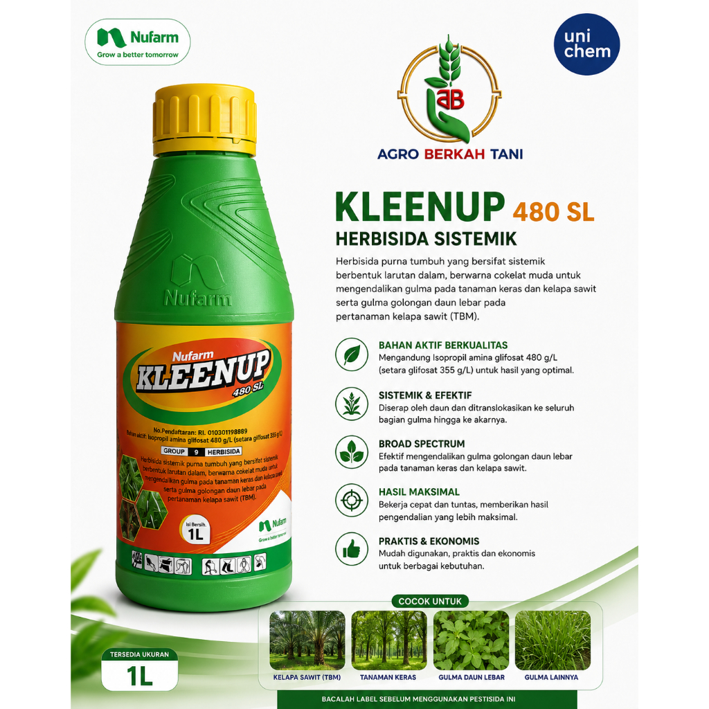 Nufarm Kleenup 480 SL 1 Liter herbisida sistemik basmi gulma sampai akar