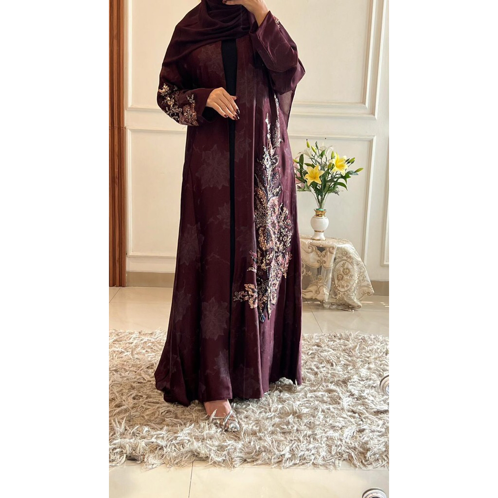 abaya dubai marun & navy + pashmina size s m l xl xxl