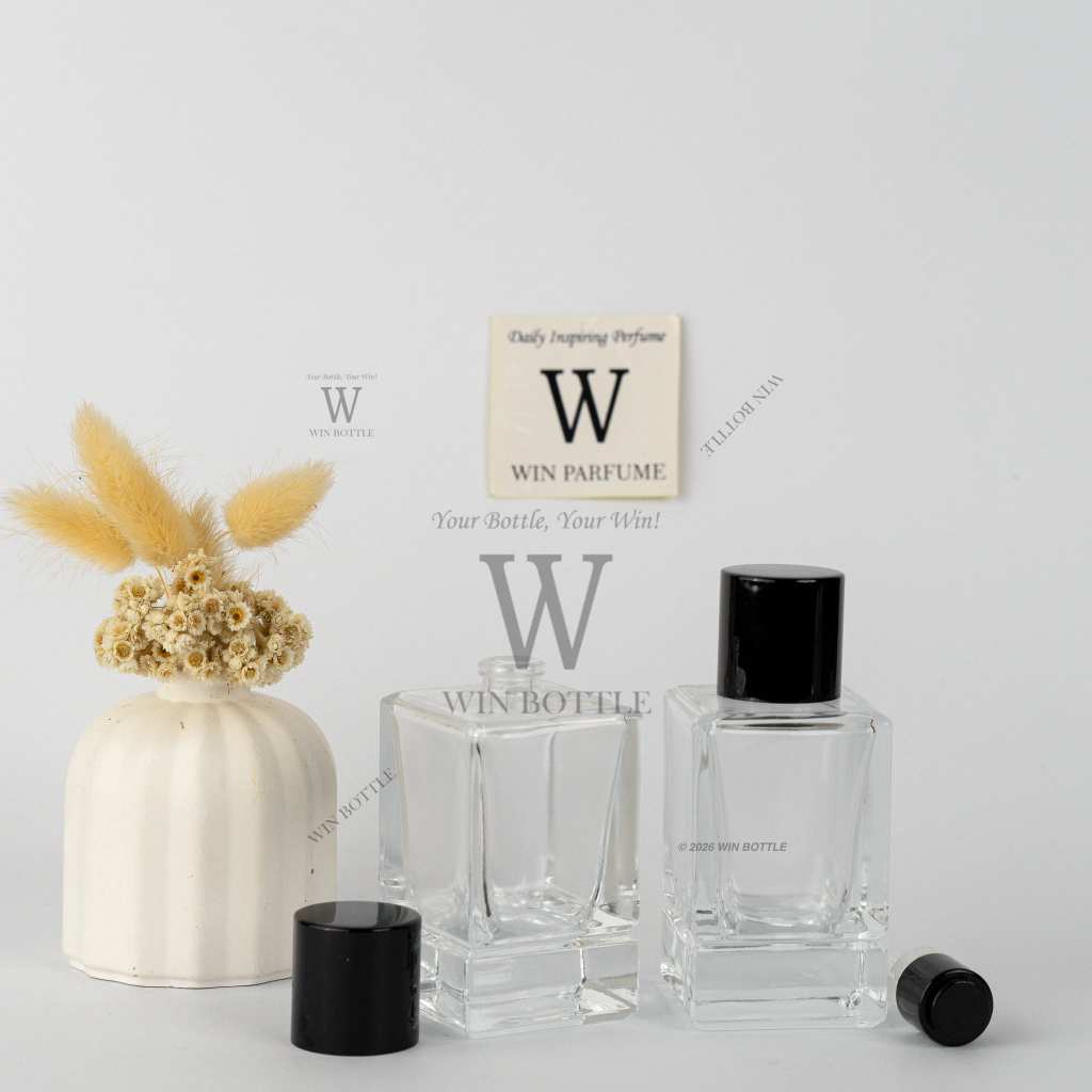 Botol Parfum 50ml WIN001 Tutup Hitam Exclusive Semi Press CONTINUOUS Ring Spray Black [WIN BOTTLE]