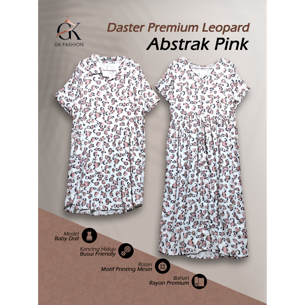 Daster Wanita Elegan Premium Rayon Viscose Motif Loepard Abstrak Corak Pink | Baby Doll Rotari & Kan