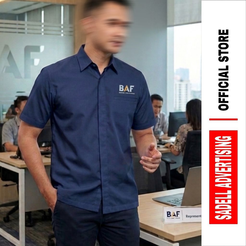 BAF FINANCE Kemeja BAF Seragam Bussan Auto Finance Navy Lengan Pendek Pria Bordir