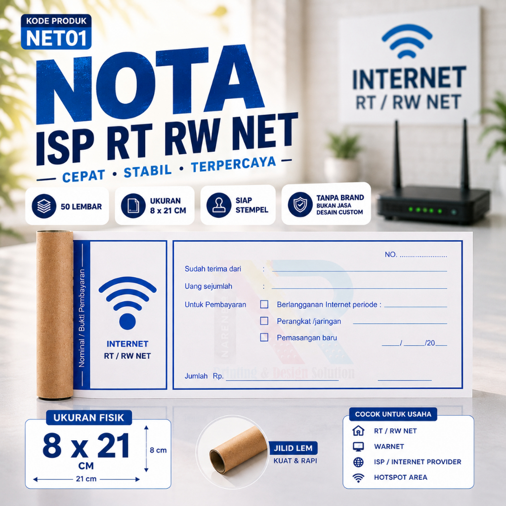 Nota RT RW Net Siap Pakai | Kwitansi Iuran WiFi | Bon Tagihan Internet 1/4 Folio