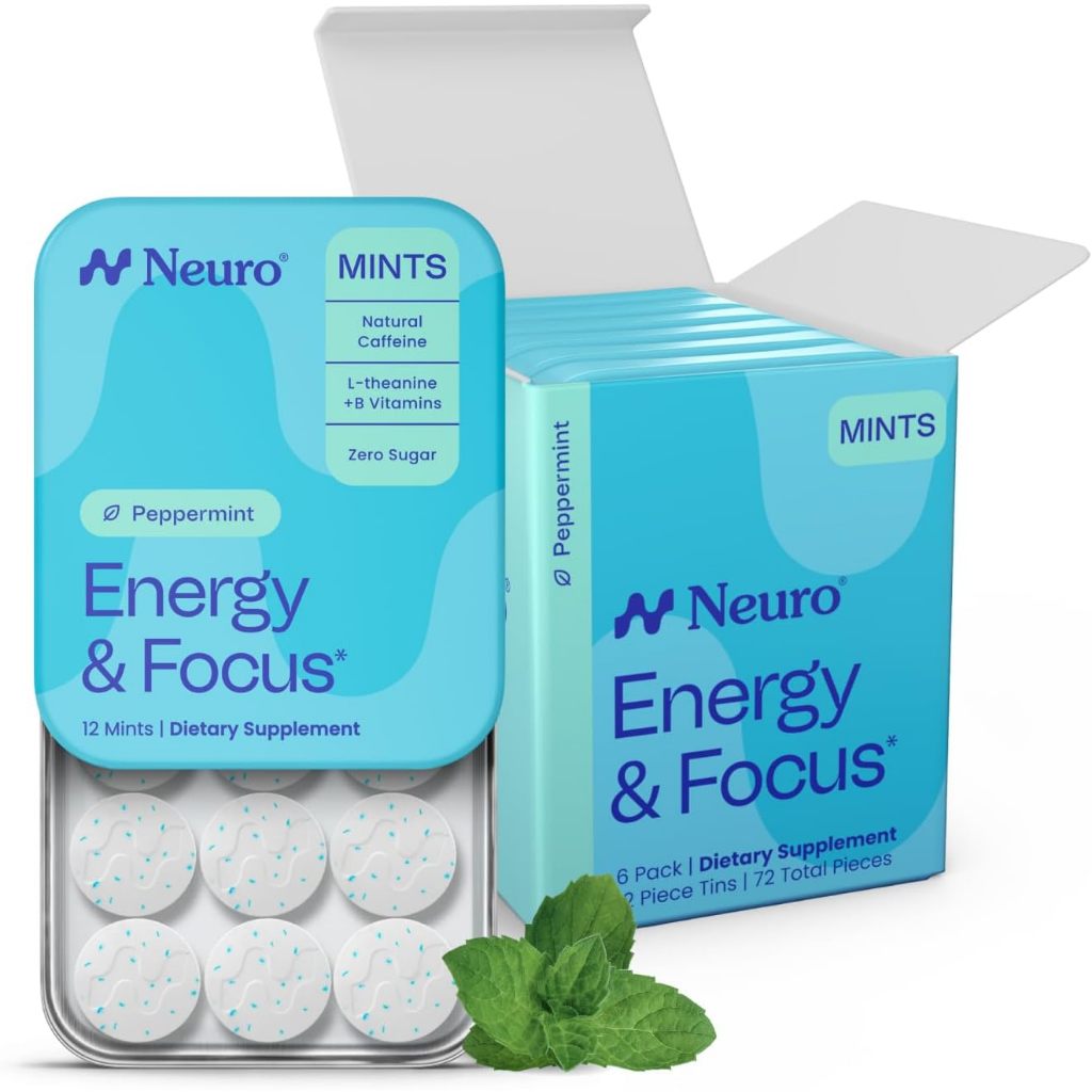 Neuro Energy & Focus Mints Peppermint 12 Pcs Caffeine Nootropic L-Theanine