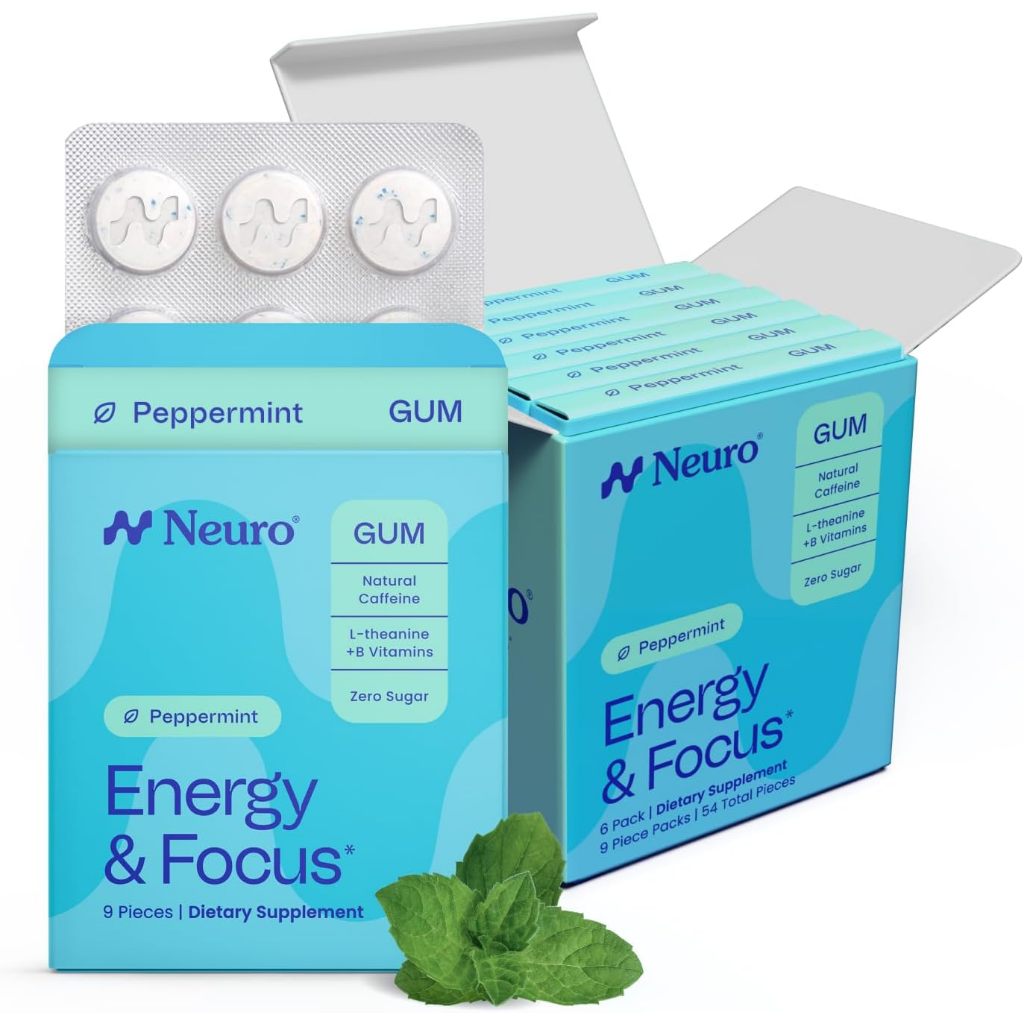 Neuro Energy & Focus Gum Peppermint 9 Pcs Caffeine Nootropic L-Theanine