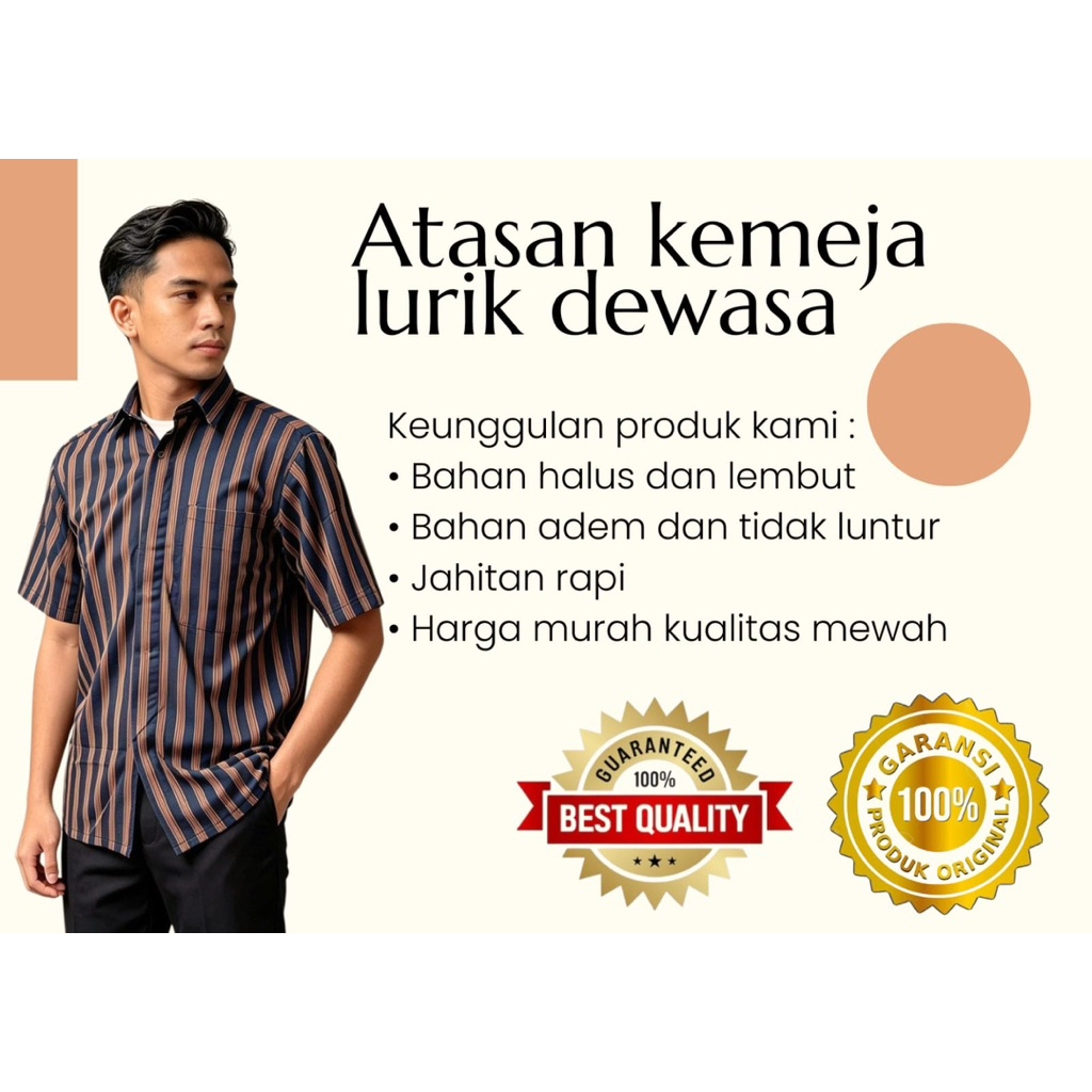 atasan kemeja baju lurik adat jawa lengan pendek dewasa pria