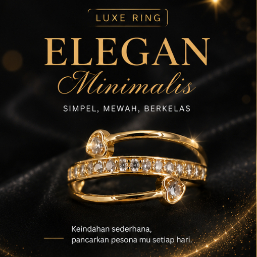Cincin Wanita Dewasa Titanium Anti Luntur Model Simple MiniLove Permata Zircon Ring Gold Elegan