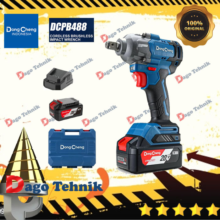 DCPB 488 set 2 baterai Dongcheng Cordless Brushless Impact Wrench Mesin Pembuka Baut mur Baterai 1/2
