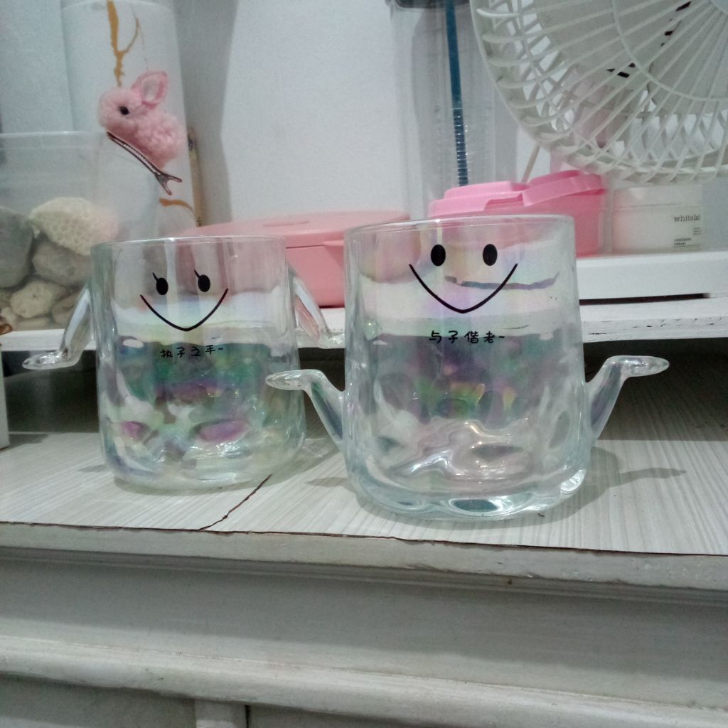gelas mug couple preloved like new  ukuran besar kaca bening