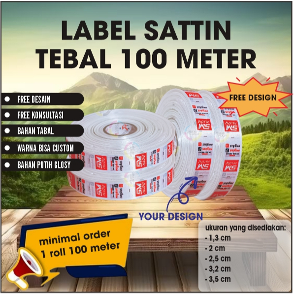 label custom/sattin import 100 meter/label printing/tag label/label washing/label baju/label pakaian