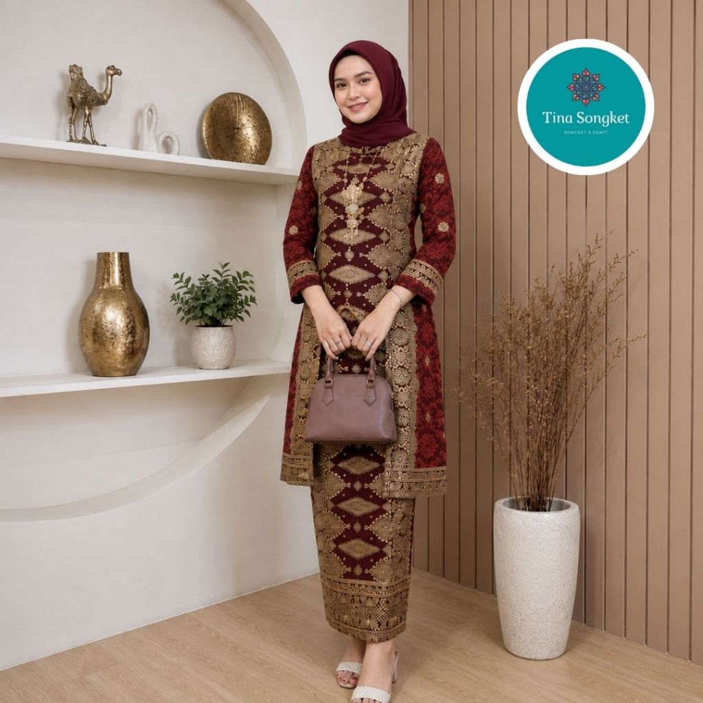 Setelan Couple Songket Baju Kurung Rok Batik Palembang | Busana Muslim Kondangan
