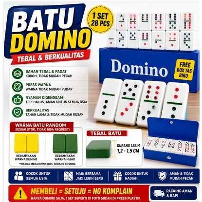 Batu Gaple Domino Tebal isi 28 PCS Warna warni TERMASUK Tas Biru