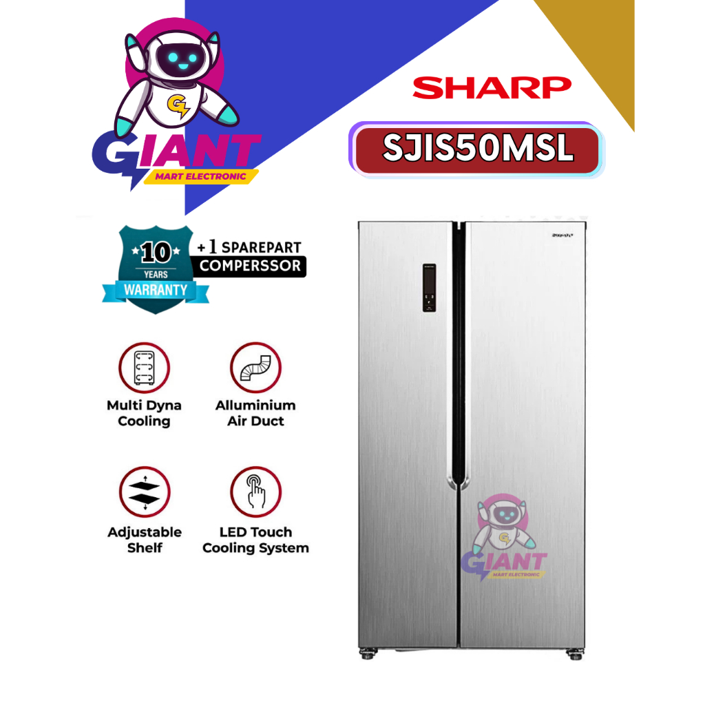 KULKAS SIDE BY SIDE SHARP SJIS50MSL/SJIS50MASL  SJ-IS50M-SL/SJ-IS50MA-SL | 2 PINTU 442 LITER