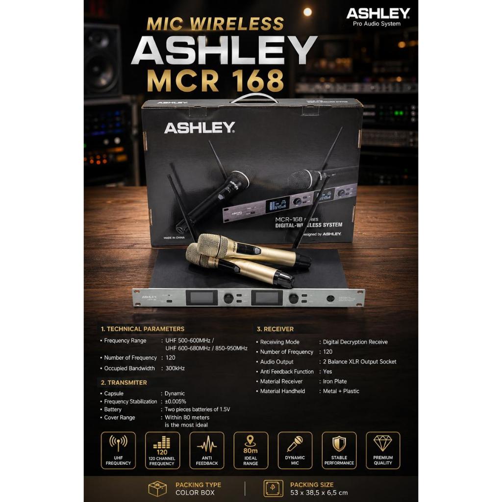 Wireless Mic Ashley MCR 168 / Microphone Ashley MCR-168 MCR168 (2 Antena)